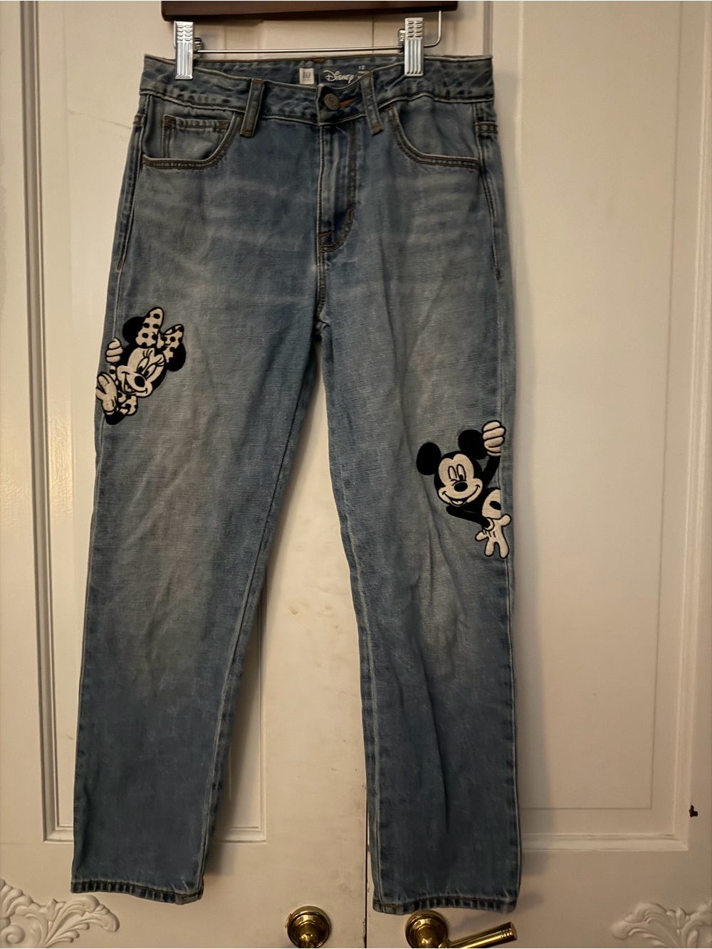 GAP Women’s Light Blue Straight Leg Jeans with Mickey & Minnie Patches